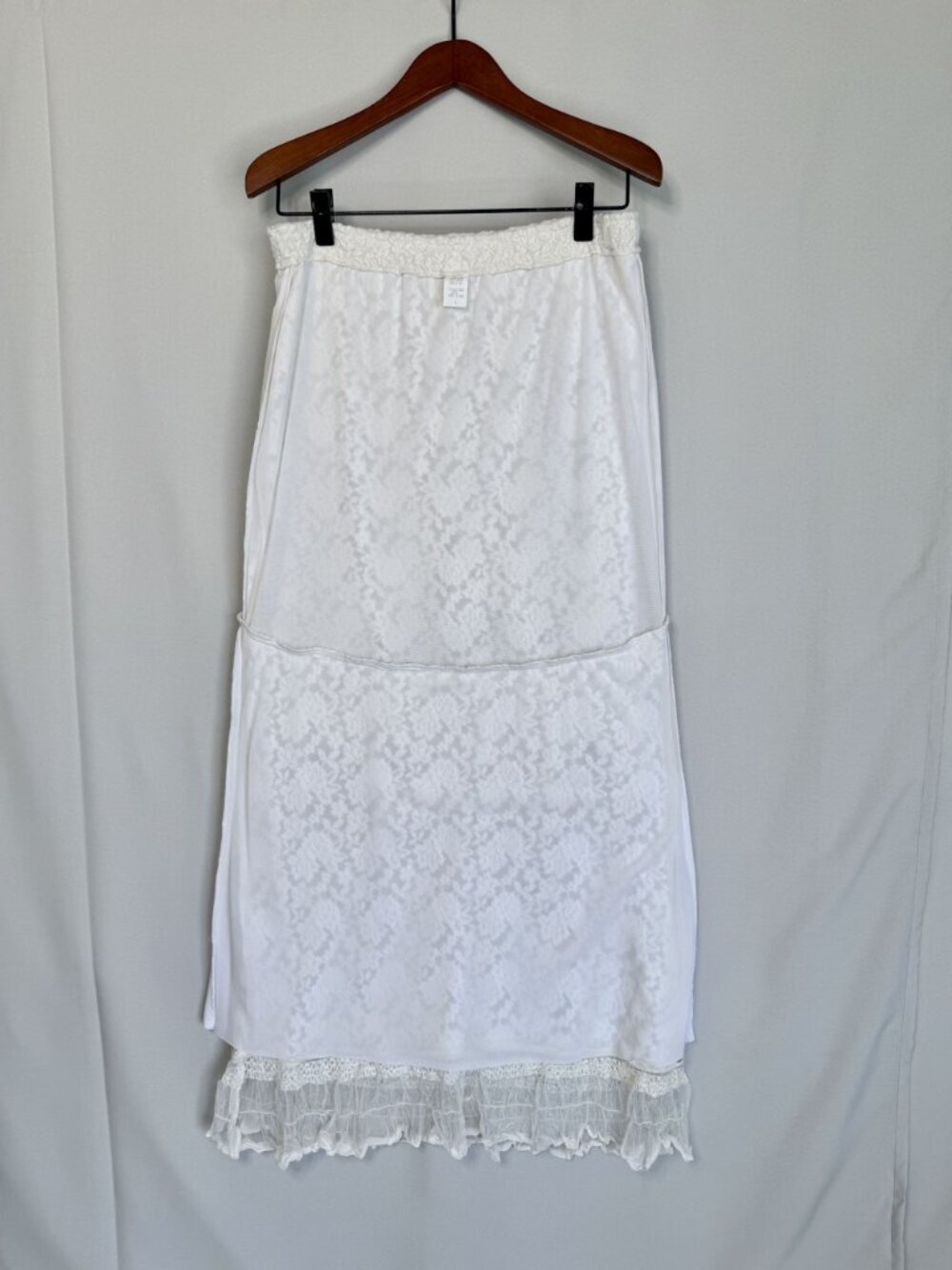 90s Vintage Design Today's White Stretch Lace Tunic Maxi Skirt Cord Set Large - Picture 15 of 16